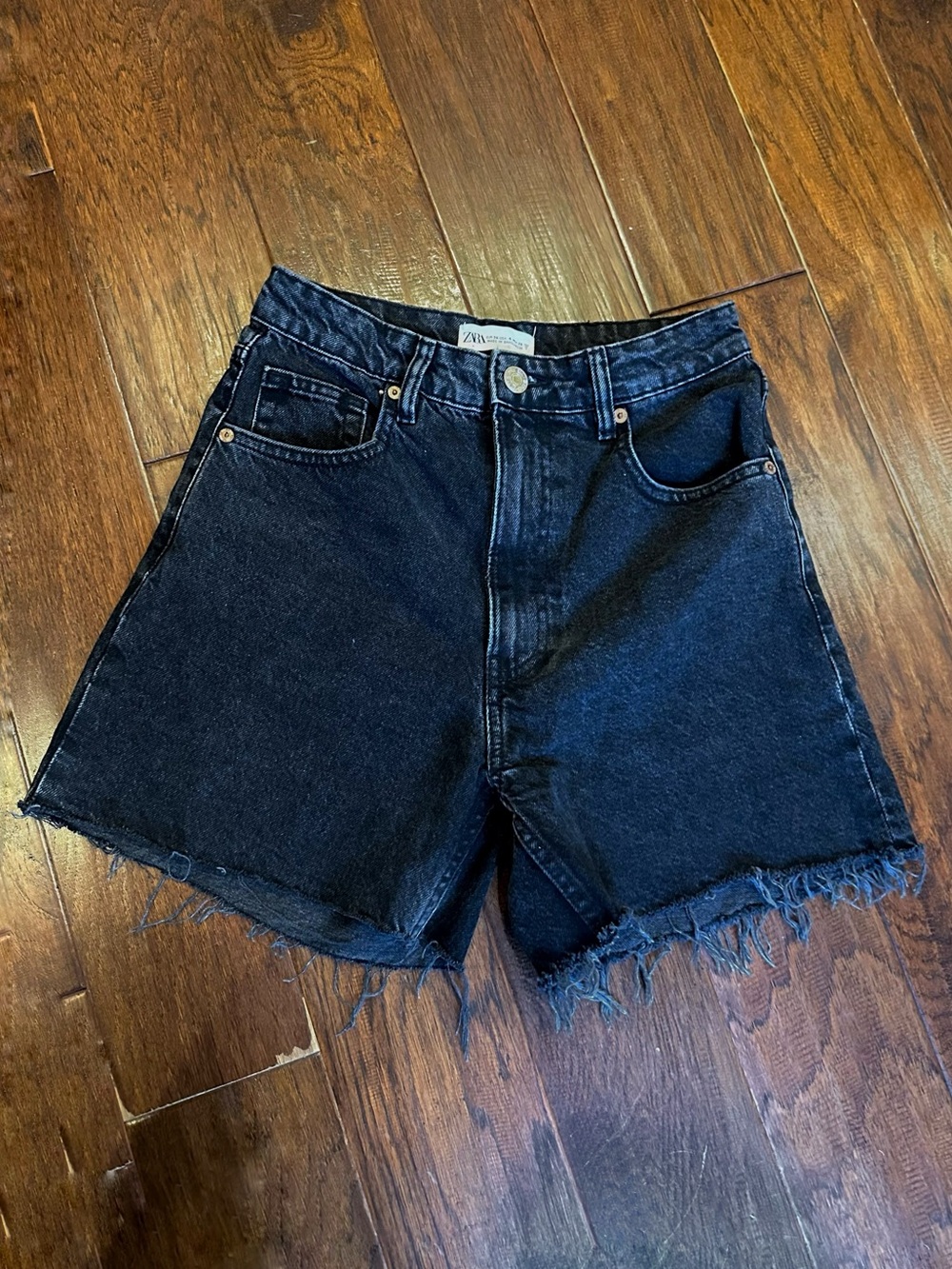 Zara Black High-Rise Cutoff Jean Shorts